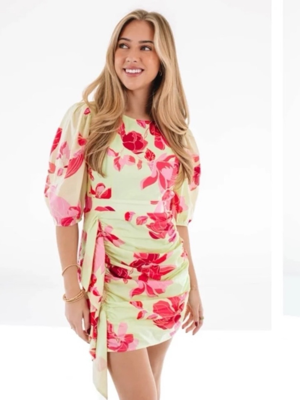 J. Marie The Alara Puff Sleeve Ruched Dress
Size S